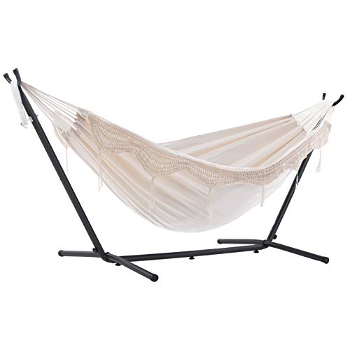 Vivere Double Hammock with Space Saving Steel Stand, Natural (450 lb...