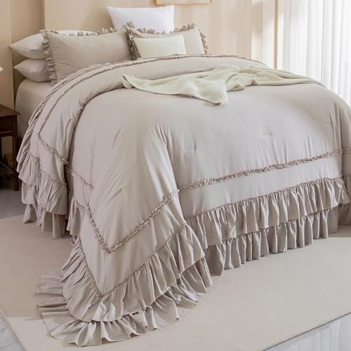 Masaca Oversized King Comforter 120x120,3 Pieces Farmhouse Taupe...