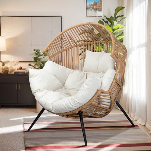 Vongrasig Wicker Egg Chair PE Rattan Chair with Cushion, Oversized...