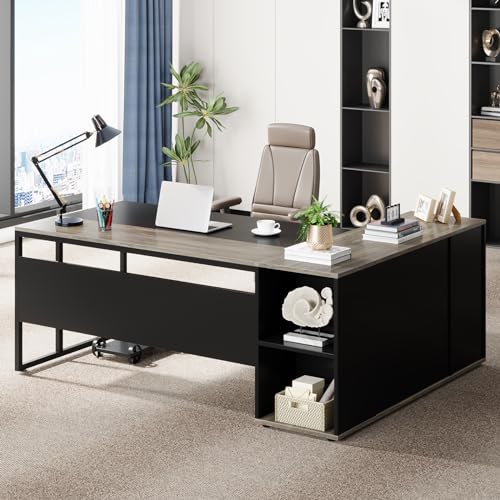 Tribesigns 71 inch Executive Desk, L Shaped Desk with Cabinet Storage,...