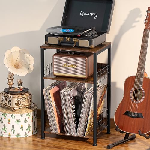 LEBOAHOUS 3 Tier Record Player Stand, Industrial Turntable Stand with...
