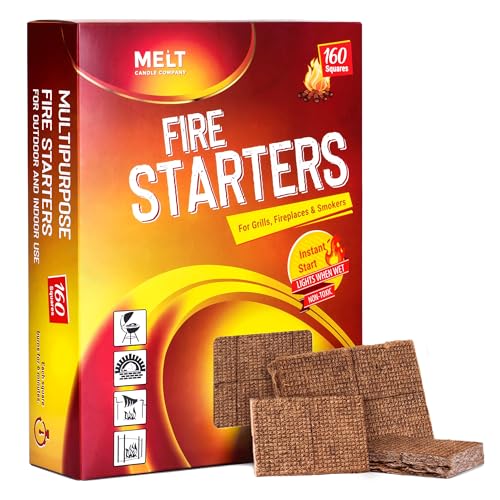 Fire Starter Squares, 160 pcs - Fire Starters for Campfires, Grill,...