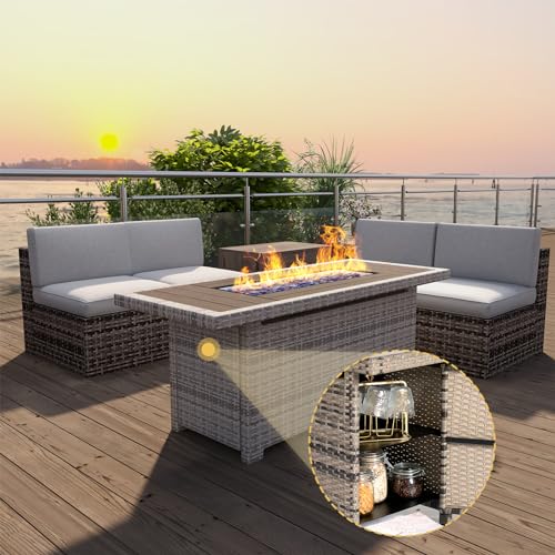 Aoxun Propane Fire Pit Table with Storage, 40 in CSA Propane Fire...