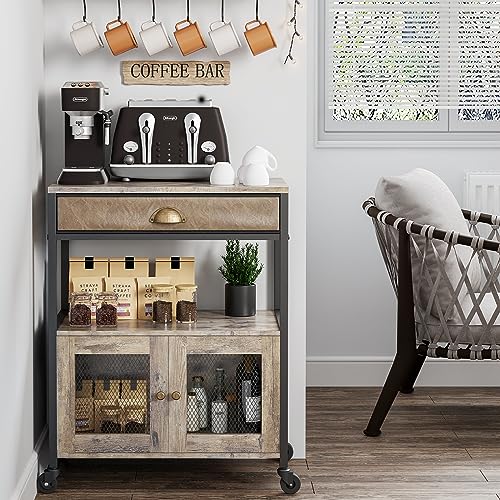 X-cosrack Coffee Bar Cabinet，3 Tiers Kitchen Coffee Cart with Drawer...