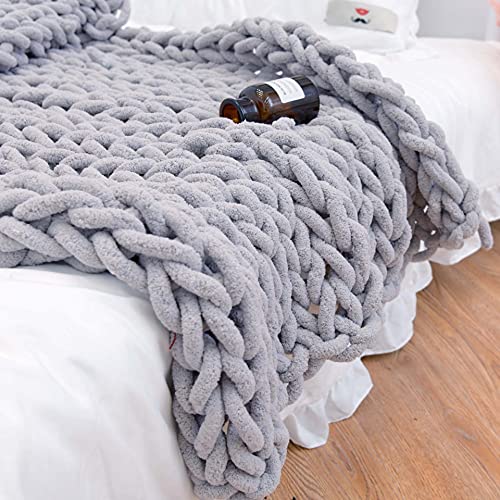 Chunky Knit Blanket Throw 40'×40', Hand Knitted Warm Chenille Throw...