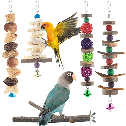 Bissap Bird Chew Toys, 5 Packs Parakeet Natural Wood Toys Parrot...