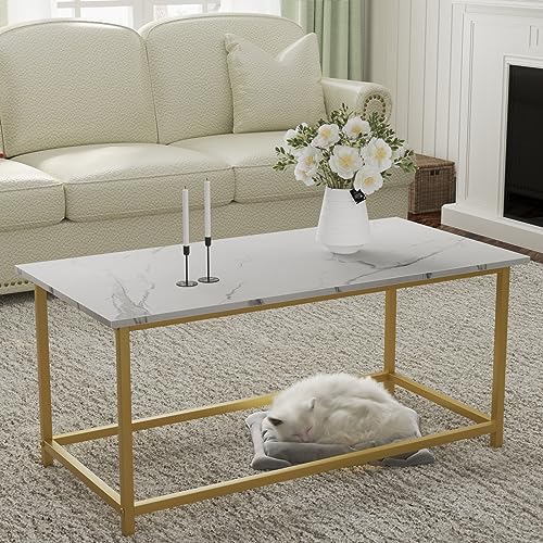 SAYGOER White Faux Marble Coffee Table Simple Modern Rectangular...