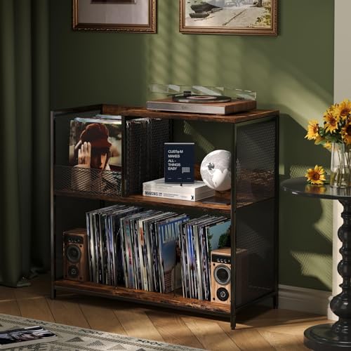 Huxitocan 3 Tier Record Player Stand Holds Up to 300 Albums with 4...