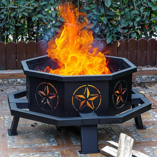Verdeluxe 35 Inch Octagonal Fire Pit,Outdoor Fire Pit,Wood Burning...