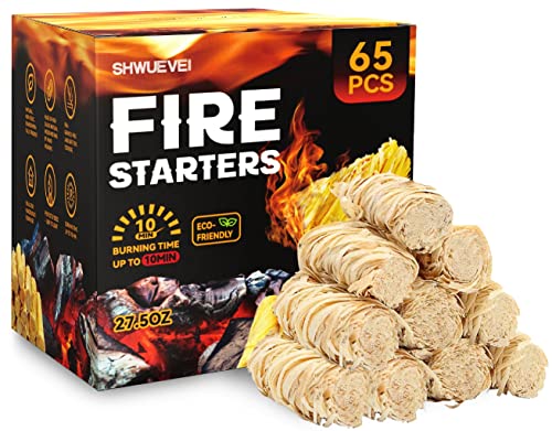 Shwuevei 65 pcs Fire Starter - Natural Fire Starters for Fireplace,...