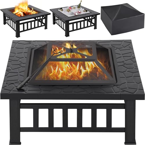 Yaheetech Multifunctional Fire Pit Table 32in Square Metal Firepit...