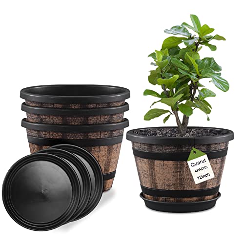 Quarut Plant Pots Set of 4 Pack 12 inch,Large Whiskey Barrel Planters...