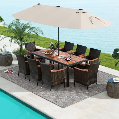 Tangkula 11 Pieces Patio Dining Set with 15ft Double-Sided LED Patio...