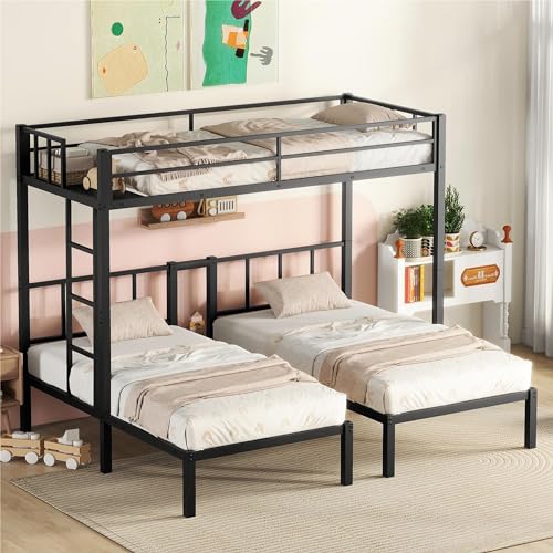 Metal Triple Bunk Bed for 3 Kids,Twin XL Over Twin&Twin Size Bunk Bed...