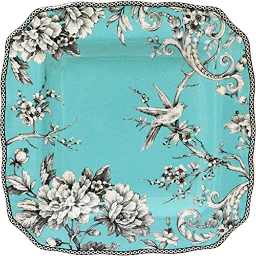 222 Fifth Adelaide Turquoise Toile Square Porcelain Dinner Plate | Set...