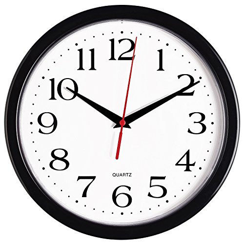 Bernhard Products Black Wall Clock Silent Non Ticking 10 Inch Quality...