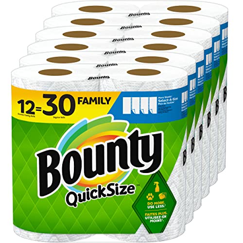 Bounty Quick-Size Paper Towels, White, 12 Family Rolls = 30 Regular...