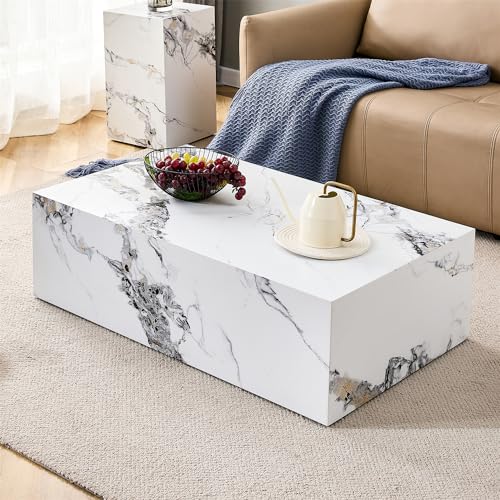 BAOPIN Faux Marble Coffee Table, Rectangle MDF Sofa Side Table for...