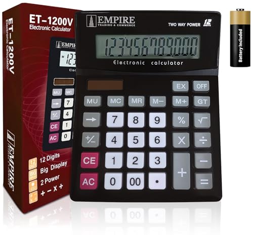 Empire Desk Calculator with Large Key Buttons, 12 Digits, Large...