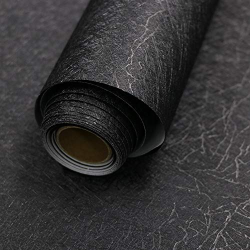 Abyssaly 15.7' X 118' Black Silk Wallpaper Embossed Self Adhesive Peel...
