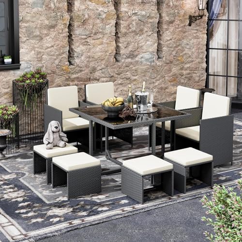 LHBcraft 9 Pieces Patio Dining Sets Outdoor Conversation Sets, Space...