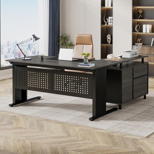 Tribesigns 63 Inch Executive Desk with File Cabinet, Large Office Desk...