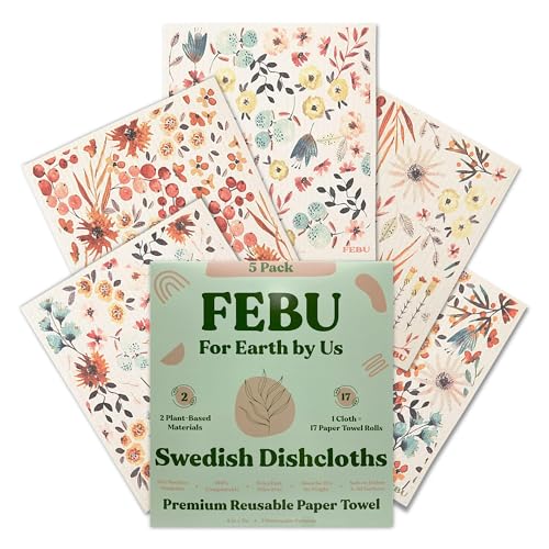 FEBU Swedish Dishcloths for Kitchen | 5 Pack Watercolor Dish Towels |...