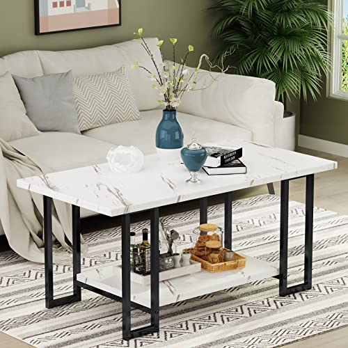 AWQM Marble Coffee Table, Faux Marble Top Rectangular Coffee Table...