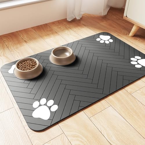 Pet Feeding Mat-Absorbent Pet Placemat for Food and Water Bowl, with...