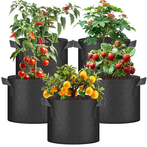 HealSmart Plant Grow Bags 5 Gallon, Tomoato Planter Pots 5-Pack with...