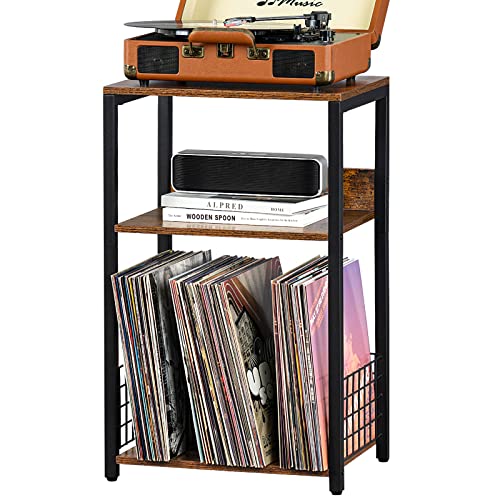 LELELINKY 3 Tier End Table,Record Player Stand with Storage Up to 100...