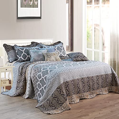 Home Soft Things 9 Piece Printed Striped Bedspread Set, Soft...