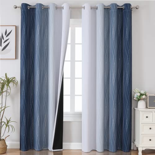 Estelar Textiler Navy Blue and Greyish White Blackout Curtains for...