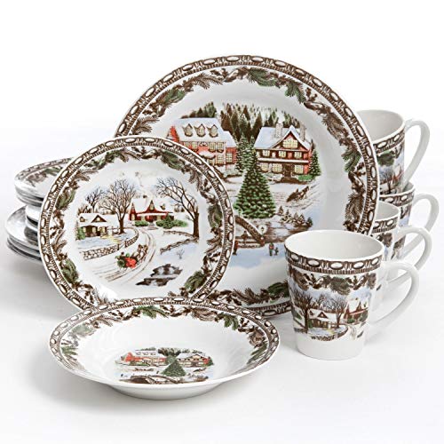 Gibson Home Christmas Toile 16 Piece Dinnerware Set, Multicolor -