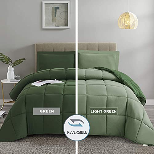 HIG 3pc Green Queen Size Comforter Set - All Season Reversible Down...