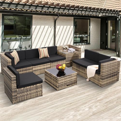 KROFEM 8 Pieces Outdoor Wicker Rattan Patio Furniture Sectional Set,...