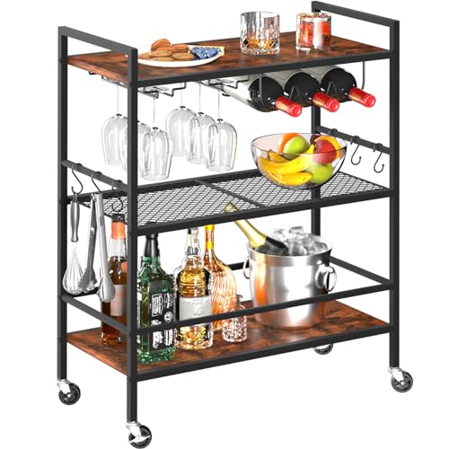 Yoobure Bar Cart with Wheels, Bar Carts for The Home, 3-Tier Rolling...