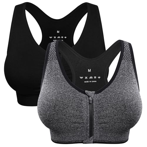 Women's Zip Front Sports Bra Wireless Post-Surgery Bra Padded Surgical...