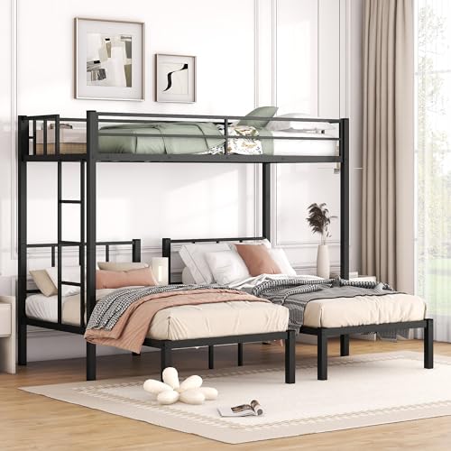 Miscoos Twin XL Over Twin & Twin Bunk Beds for 3, Metal Triple Bunk...