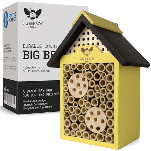WildYard Bee House - Weather Resistant Natural Wood Construction Mason...