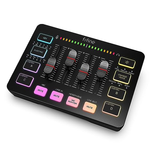 FIFINE Gaming Audio Mixer, Streaming RGB PC Mixer with XLR Microphone...
