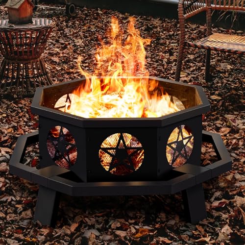 SUNOUTLY 43 inch Fire Pit, Outdoor Fire Pits with Cooking Grill, Wood...
