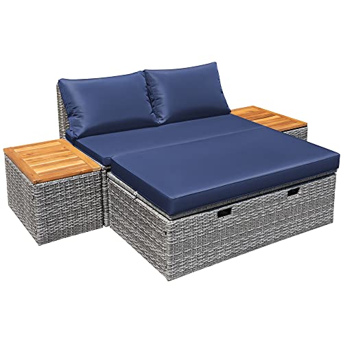 Devoko Outdoor Daybed Set Multifunctional Patio Day Bed Rattan Lounge...