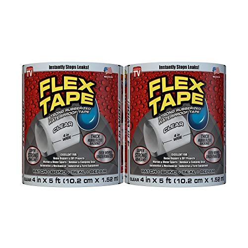 Flex Tape Rubberized Waterproof Tape, 4' x 5', Clear - 2 Pack