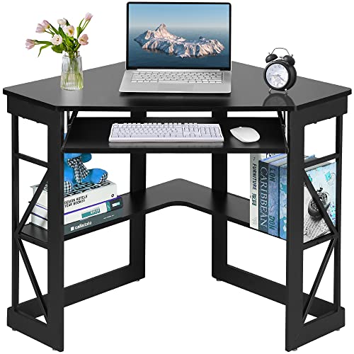 VECELO Corner Computer Desk 41 x 30 inches with Smooth Keyboard &...