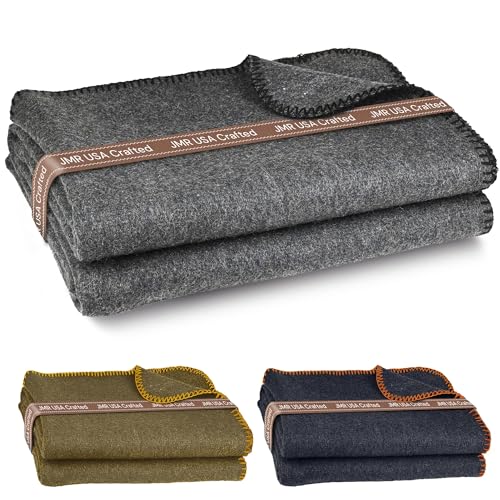 JMR Wool Camping Blanket - Warm Heavy Car Blanket & Camp Quilt -...