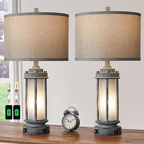 AIEAMPDO Set of 2 Rustic Table Lamps for Living Room, Farmhouse...