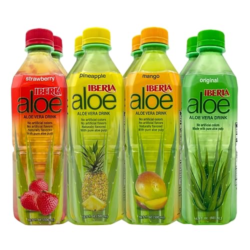 Iberia Aloe Vera Drink with Pure Aloe Pulp, Variety, (Pack of 8) 2 x...