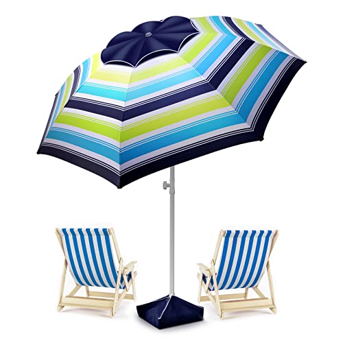 8FT Large Beach Umbrella Level 7 Wind Resistance Design, Sand Anchor,...