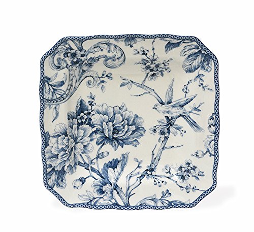 222 Fifth Adelaide Blue & White Salad Plates, Set of 4, Square